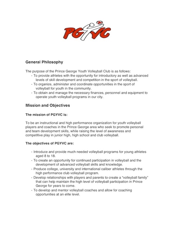 MISSION AND OBJECTIVES PG Youth Volleyball Club